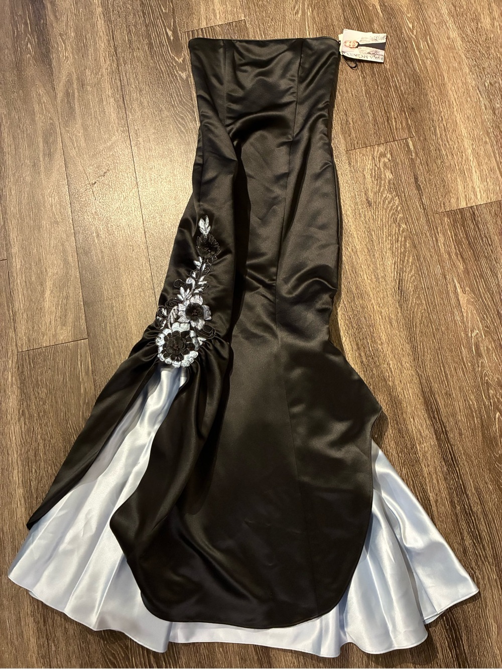 Strapless Black Satin Beaded Dress